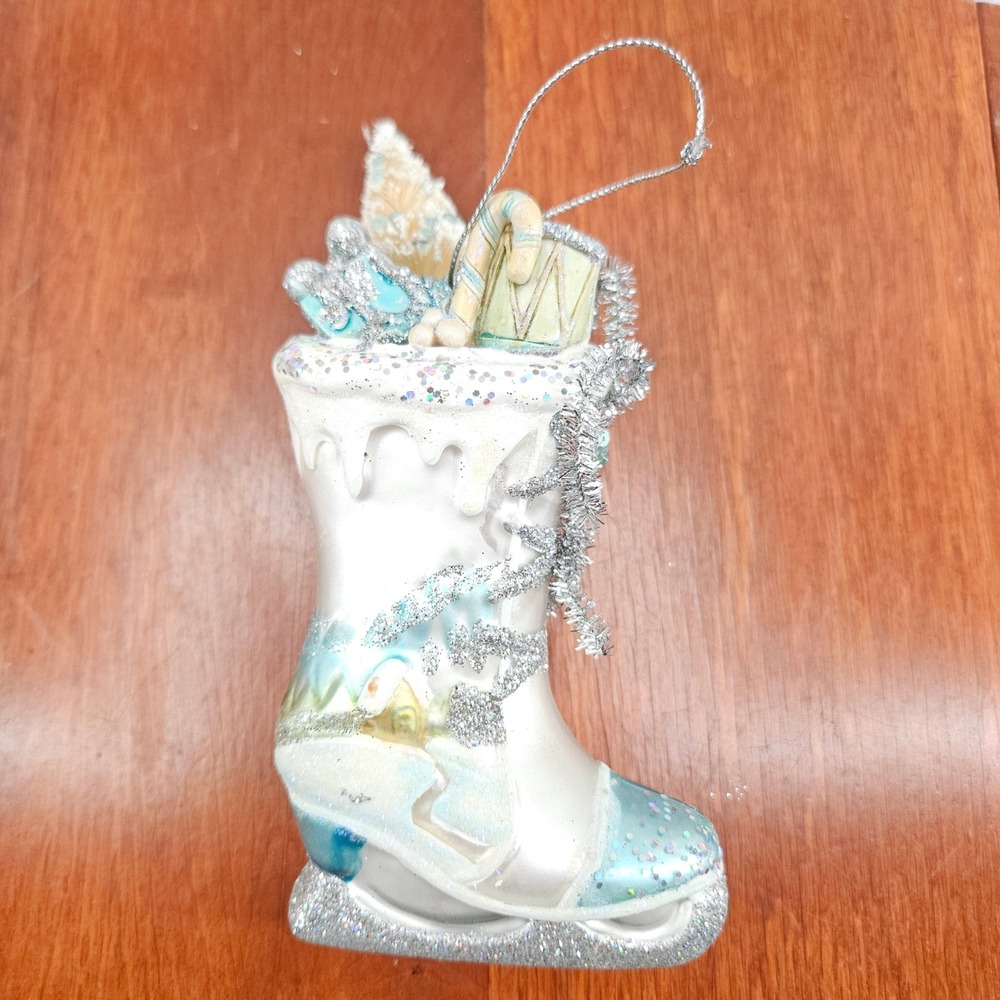 Ice Skate Christmas Ornament‎ Glass Winter Scene Tree Drum Holiday Decoration